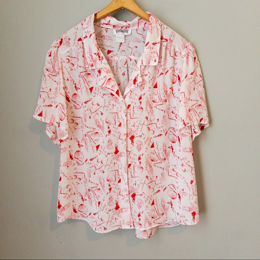 Worthington Red and White Patterned Blouse